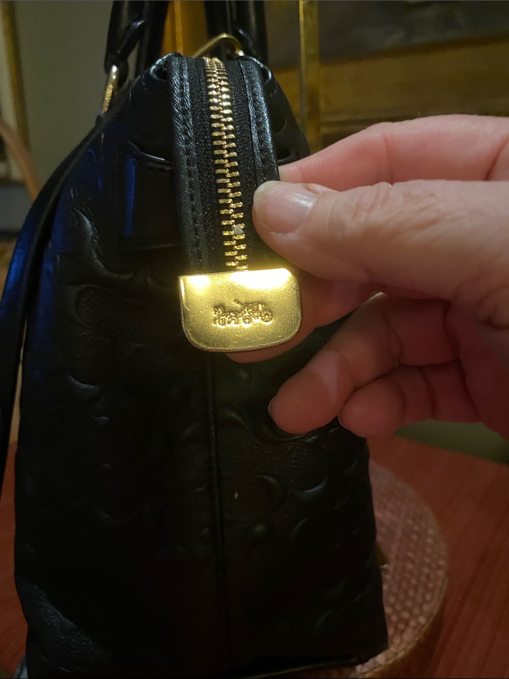 Coach Emma Black Satchel Crossbody Signature C and Cowhide Leather w/Gold studs - Picture 4 of 16